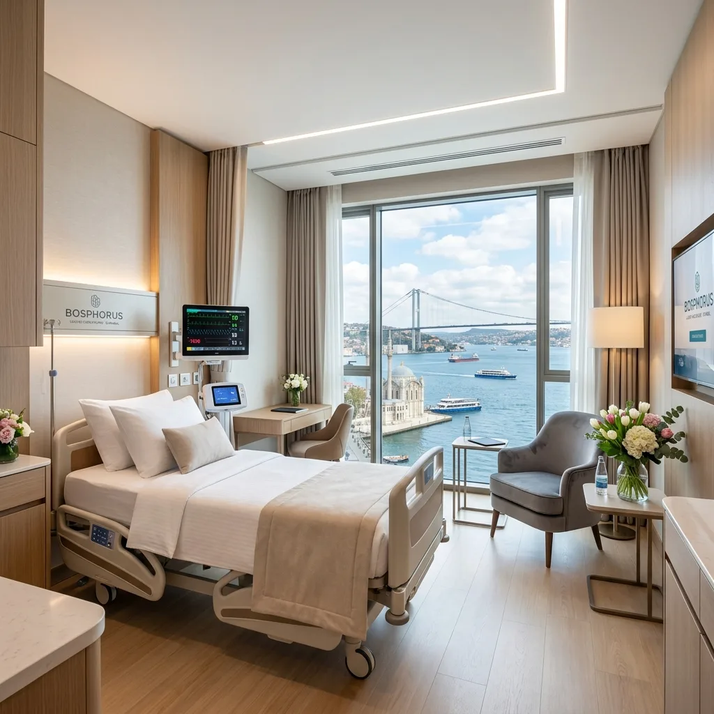 Modern private hospital suite in Istanbul with Bosphorus view
